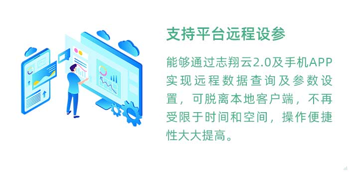 支持溫濕度監(jiān)測平臺遠(yuǎn)程設(shè)參。能夠通過志翔云2.0及手機(jī)APP實現(xiàn)遠(yuǎn)程數(shù)據(jù)查詢及參數(shù)設(shè)置，可脫離本地客戶端，用戶使用不再受限于時間和空間，操作便捷性大大提高。
